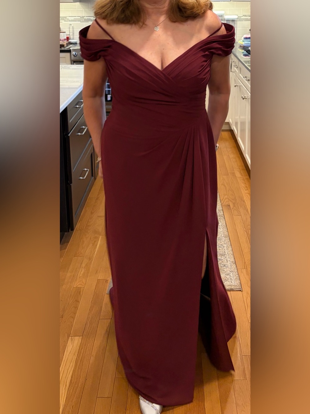 Oleg Cassini Elegant Burgundy Maxi Gown